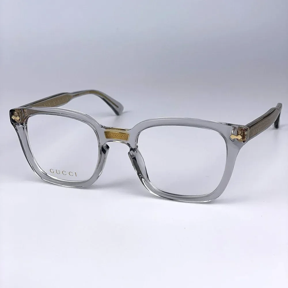 NEW Gucci GG0184O 005 Unisex Square Gray Clear Gold Eyeglasses